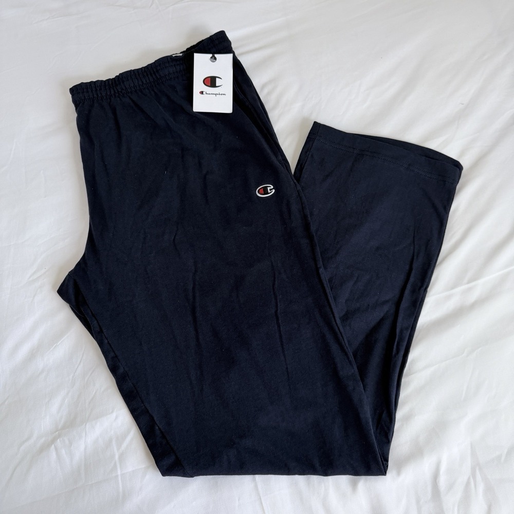 Champion Mens Lounge Pants 2XL Navy Blue Jersey Sweatpants Open Hem Track NWT